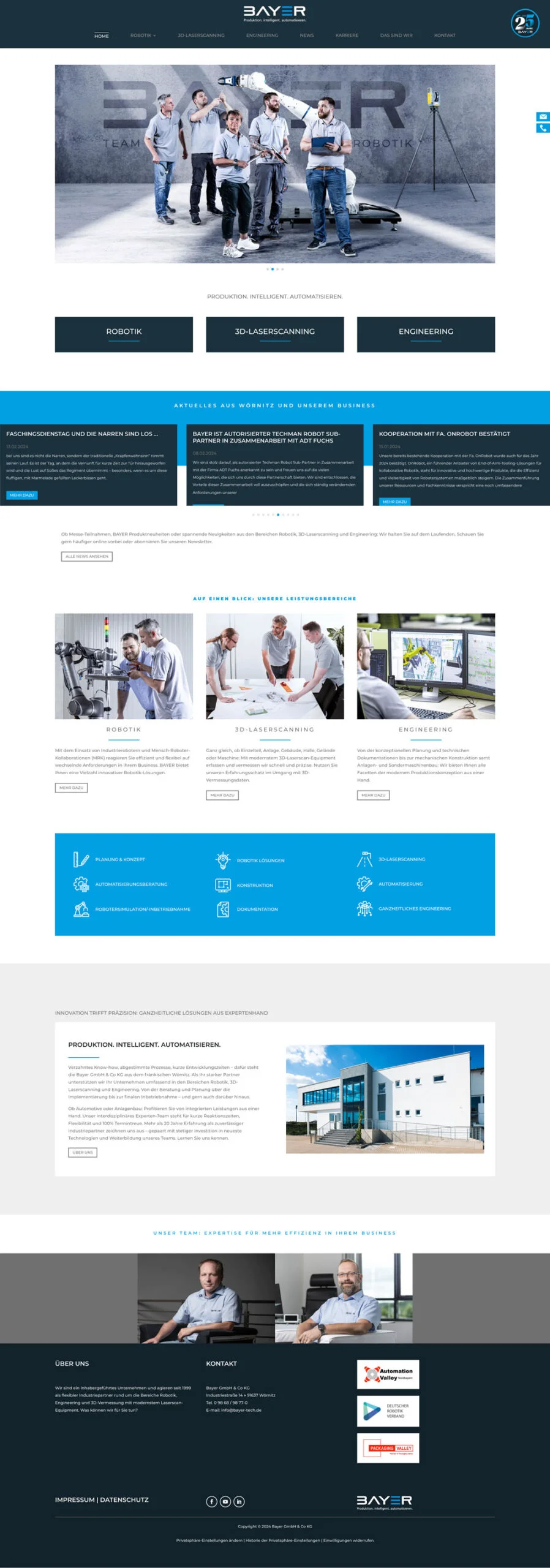 Lange Gesamtansicht der Bayer-Tech Industriewebseite