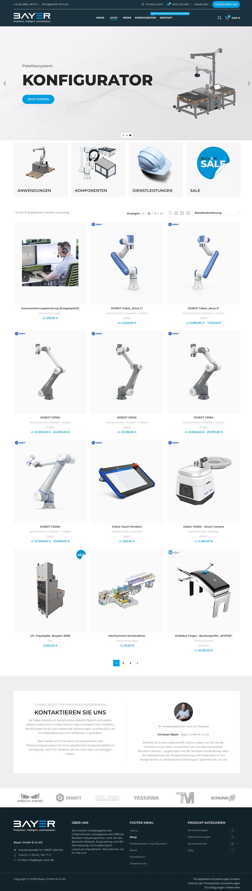 Lange Gesamtansicht der Bayer-Tech Webseite
