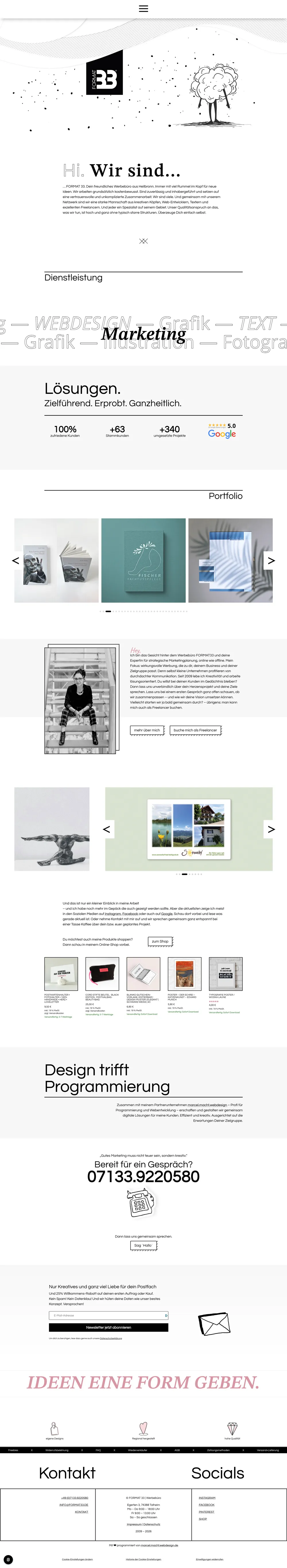 Lange Gesamtansicht der individuellen Website