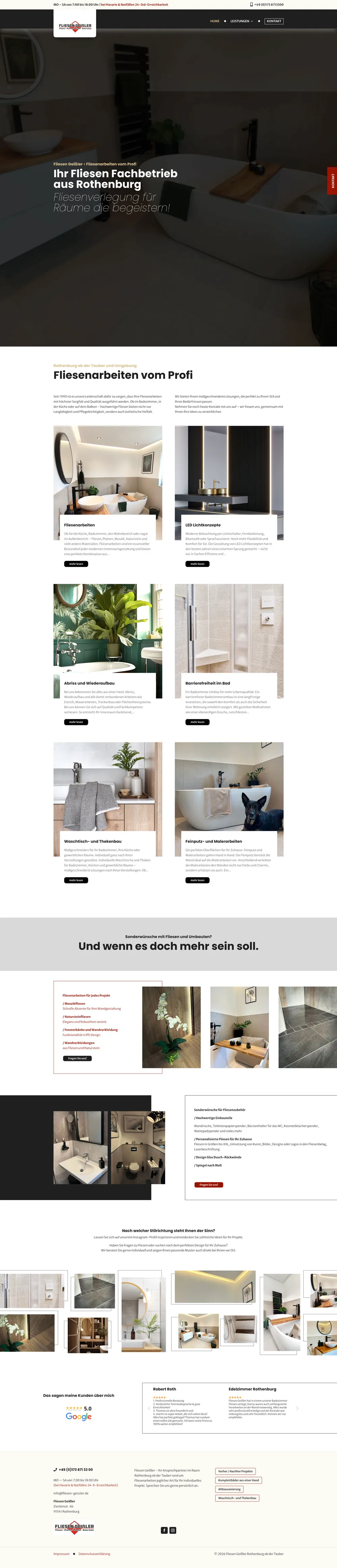 Lange Gesamtansicht einer Handwerker-Webseite
