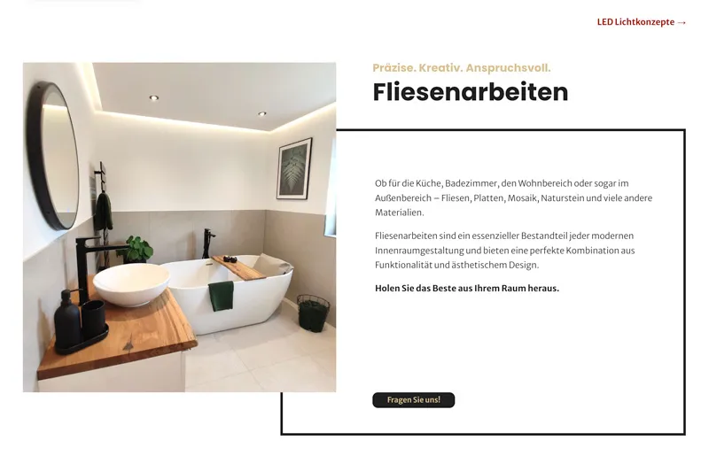 Leistungs-Detailansicht einer Handwerker-Website