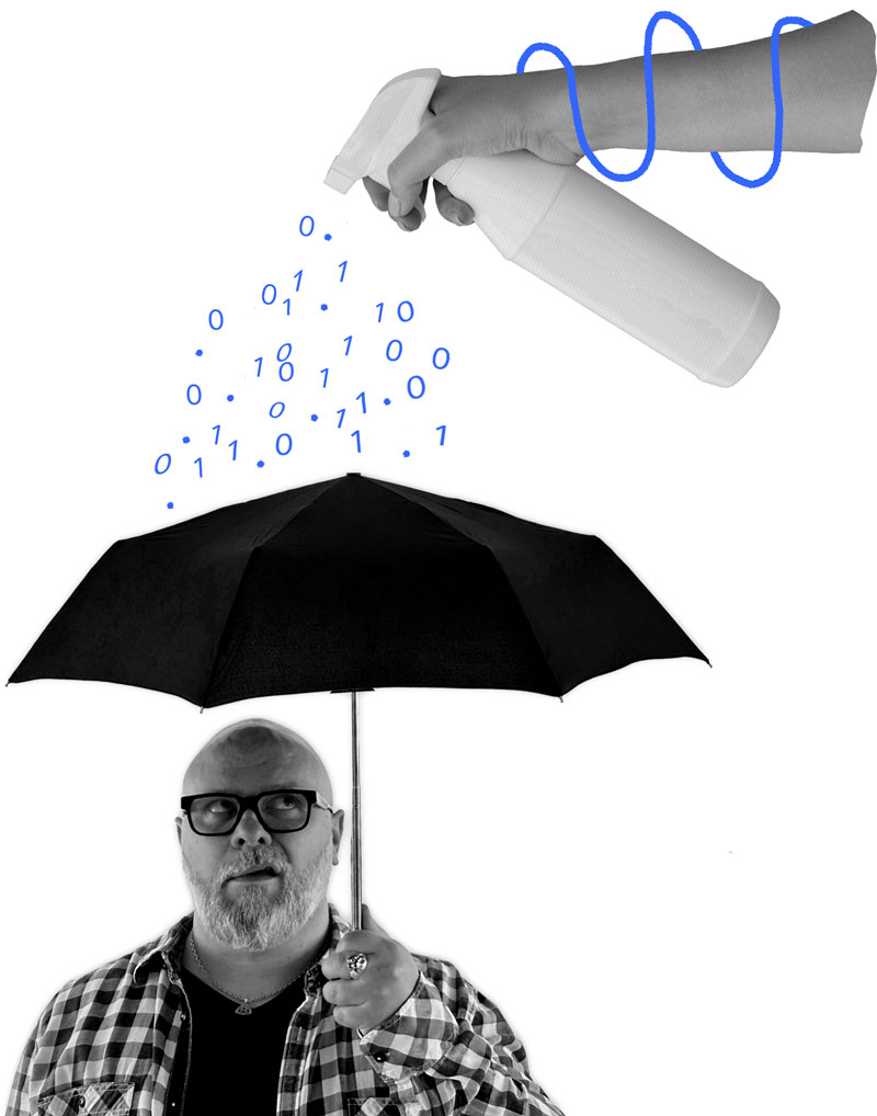Marcel de Lorme mit Regenschirm